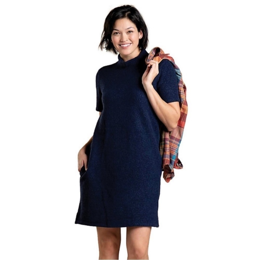 Toad & Co Wiggins Ribbed Sweater Navy Blue Mock Neck Recycled Wool Dress Sz S